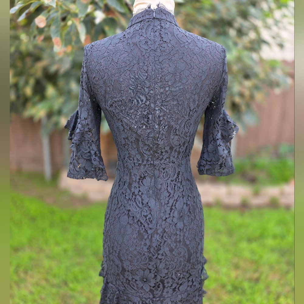 La Pateau Long Black Intricate Lace Dress Size Small Witchy Goth - Picture 7 of 13